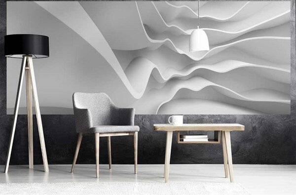 DIMEX | Panoramatická vliesová fototapeta na stenu 3D futuristická vlna MP-2-0295 | 375 x 150 cm | biela, šedá