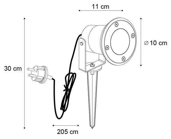 Bodové svietidlo so zemným hrotom béžové GU10 50 mm nastaviteľné IP65 vrátane kábla a zástrčky - Basic