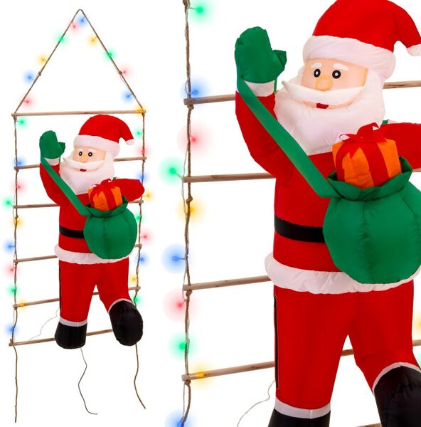 Nafukovací Santa Claus na rebríku 150 cm s LED osvetlením