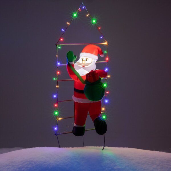 Nafukovací Santa Claus na rebríku 150 cm s LED osvetlením