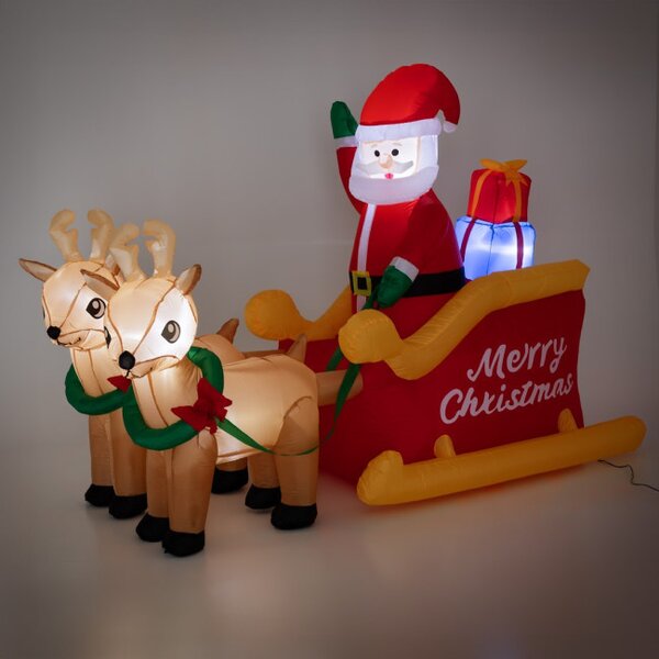 Nafukovací Santa Claus na saniach so sobmi 212 cm