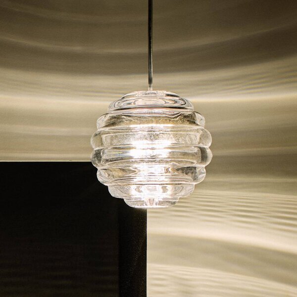 Tom Dixon LED závesné svietidlo Press Sphere, číre, Ø 14 cm, 927, Jasné / priehľadné, Obývacia izba / jedáleň, Sklo, Dizajn, Závesné svietidlo