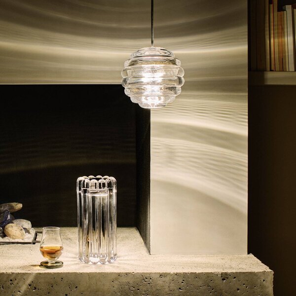 Tom Dixon LED závesné svietidlo Press Sphere, číre, Ø 14 cm, 927, Jasné / priehľadné, Obývacia izba / jedáleň, Sklo, Dizajn, Závesné svietidlo
