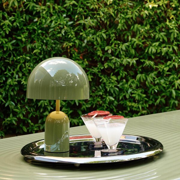 Tom Dixon Akumulátorová stolová lampa BELL PORTABLE, machovo zelená 28 cm IP44, Zelená, Obývacia izba / jedáleň, Plast, Dizajn, Stojacie svietidlo