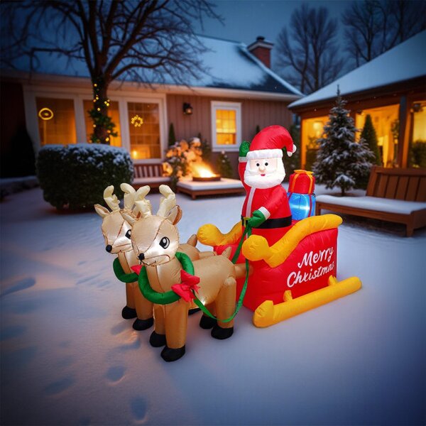 Nafukovací Santa Claus na saniach so sobmi 212 cm