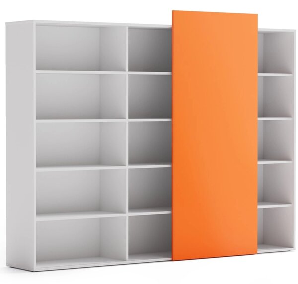 Kancelársky regál s posuvným panelom BLOCK, 2390 x 400 x 1748, oranžová