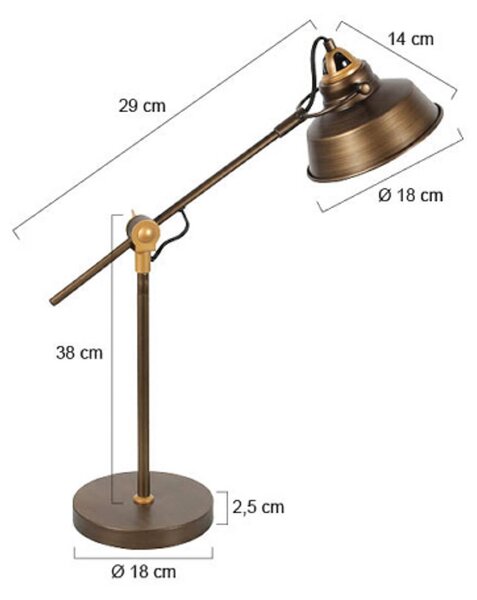 Stolová lampa Nove, bronzová, kovová, E27, Hnedá / staromosadz, Pracovňa / Kancelária, kov, Industriálny dizajn, Stojacie svietidlo