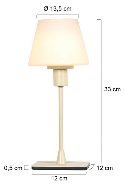 Stolová lampa Ancilla, krémová, výška 33 cm, kov, sklo, E14, Krémová / jantárovo žltá, Obývacia izba / jedáleň, kov, Stojacie svietidlo