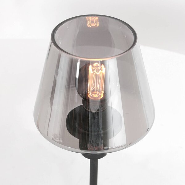 Stolová lampa Ancilla, čierna/dymová, 33 cm, kov, sklo, E14, Čierna, Obývacia izba / jedáleň, kov, Stojacie svietidlo
