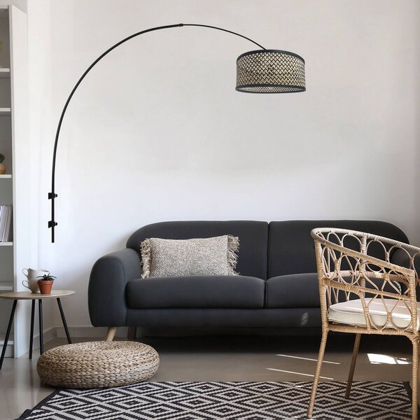 Nástenné svetlo Sparkled Light, čierna/opletenie čierno-drevené, Čierna, Obývacia izba / jedáleň, kov, Nástenné svietidlo