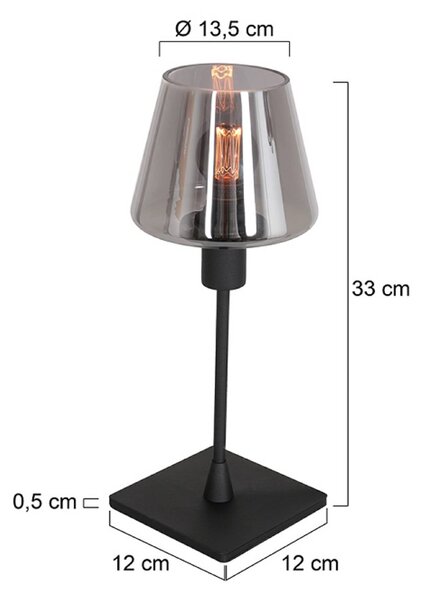 Stolová lampa Ancilla, čierna/dymová, 33 cm, kov, sklo, E14, Čierna, Obývacia izba / jedáleň, kov, Stojacie svietidlo
