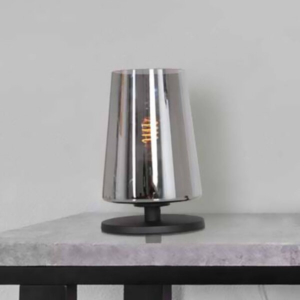 Steinhauer Stolová lampa Ancilla, čierna/dymová, 26 cm, kov, sklo, E27, Čierna, Obývacia izba / jedáleň, kov, Stojacie svietidlo