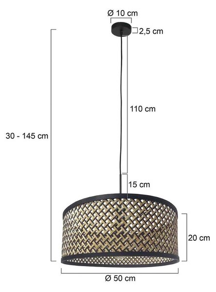 Závesné svietidlo Sparkled Light, pletivový tienidlo čierne/drevené, Čierna, Obývacia izba / jedáleň, Bambus, Závesné svietidlo