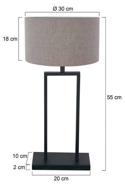 Stolová lampa Stang 3860ZW, čierna/biely ľan, výška 55 cm, Čierna, Obývacia izba / jedáleň, kov, Stojacie svietidlo