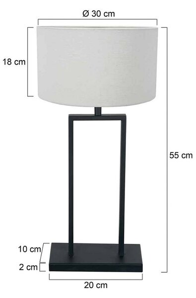 Stolová lampa Stang 3860ZW, čierna/biele plátno, výška 55 cm, Čierna, Obývacia izba / jedáleň, kov, Stojacie svietidlo