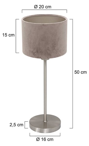 Stolová lampa Noor, oceľ/strieborný velúr, výška 50 cm, E27, Hliník / sivá / zinok, Obývacia izba / jedáleň, kov, Stojacie svietidlo