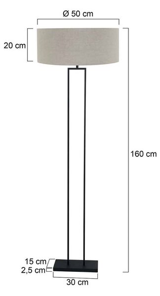 Stojacia lampa Stang, čierna/plátno v bahennom odtieni, výška 160 cm, E27, Čierna, Obývacia izba / jedáleň, kov, Moderný, Stojaca lampa