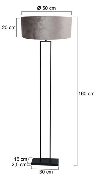 Stojacia lampa Stang, čierna/strieborný velúr, výška 160 cm, E27, Čierna, Obývacia izba / jedáleň, kov, Moderný, Stojaca lampa
