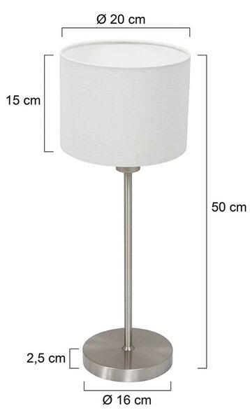 Stolová lampa Noor, oceľ/biele plátno, výška 50 cm, E27, Hliník / sivá / zinok, Obývacia izba / jedáleň, kov, Stojacie svietidlo