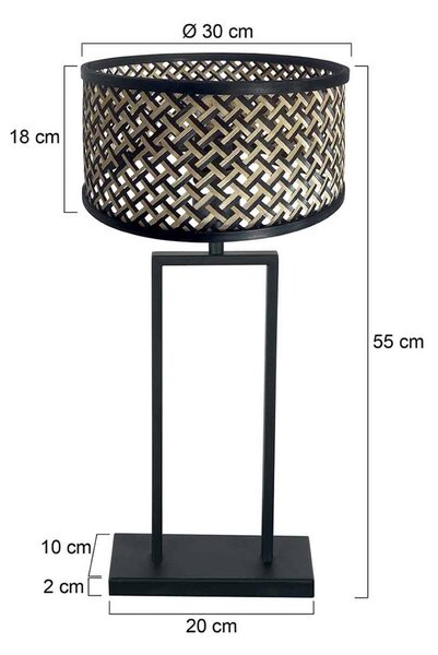 Stolová lampa Stang 3856ZW, opletenie čierne/prírodné, výška 55 cm, Čierna, Obývacia izba / jedáleň, kov, Stojacie svietidlo