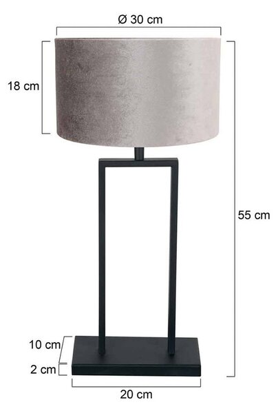 Stolová lampa Stang 3858ZW, čierna/strieborný velúr, výška 55 cm, Čierna, Obývacia izba / jedáleň, kov, Stojacie svietidlo