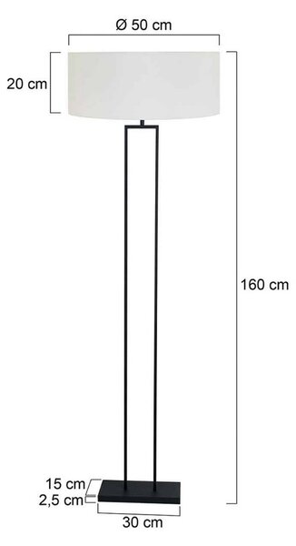 Stojacia lampa Stang, čierna/biele plátno, výška 160 cm, E27, Čierna, Obývacia izba / jedáleň, kov, Moderný, Stojaca lampa