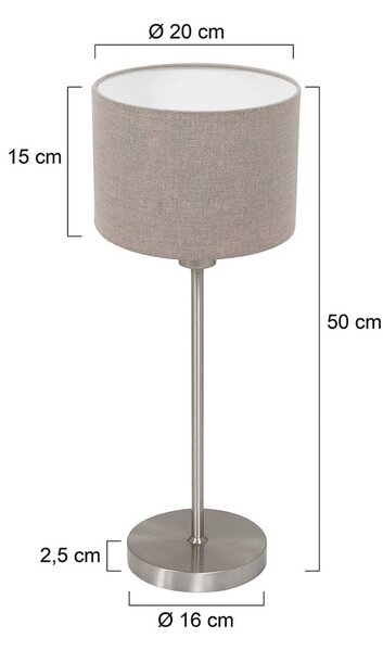 Stolová lampa Noor, oceľ/plátno v bahennej farbe, výška 50 cm, E27, Hliník / sivá / zinok, Obývacia izba / jedáleň, kov, Stojacie svietidlo