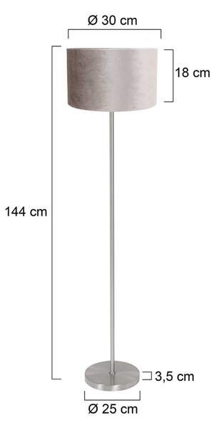 Stojacia lampa Noor, oceľ/strieborný velúr, výška 144 cm, E27, Hliník / sivá / zinok, Obývacia izba / jedáleň, kov, Stojaca lampa