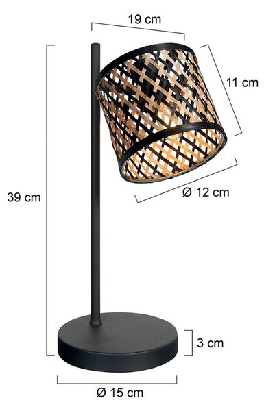 Stolová lampa Sumba, čierna, prírodný bambus/čierna, E14, Čierna, Obývacia izba / jedáleň, kov, Stojacie svietidlo