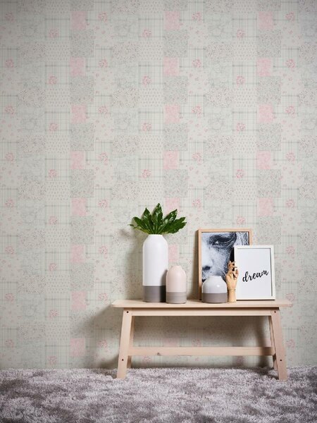 A.S. Création | Vliesová tapeta na stenu Maison Charme 39066-3 | 0,53 x 10,05 m | biela, šedá, ružová
