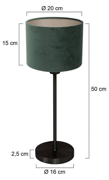 Stolová lampa Noor, čierna/zelený velúr, výška 50 cm, E27, Čierna, Obývacia izba / jedáleň, kov, Stojacie svietidlo