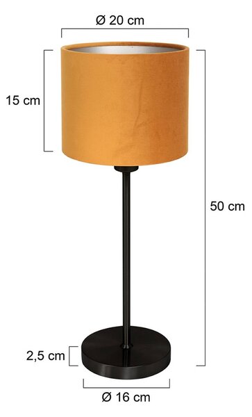 Stolová lampa Noor čierna/zlatý velúr, výška 50 cm, E27, Čierna, Obývacia izba / jedáleň, kov, Stojacie svietidlo