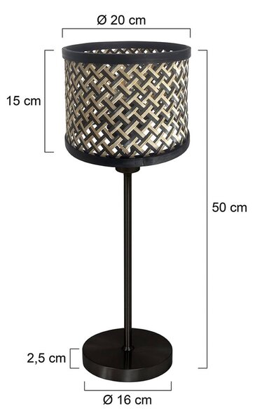 Stolová lampa Noor čierna/pletenina čierna-prírodná, výška 50 cm, E27, Čierna, Obývacia izba / jedáleň, kov, Stojacie svietidlo