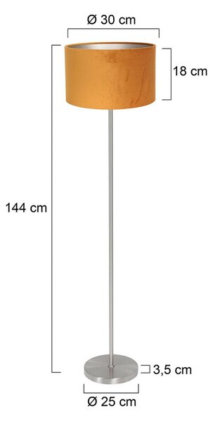Stojacia lampa Noor, oceľ/zlatý velúr, výška 144 cm, E27, Hliník / sivá / zinok, Obývacia izba / jedáleň, kov, Stojaca lampa