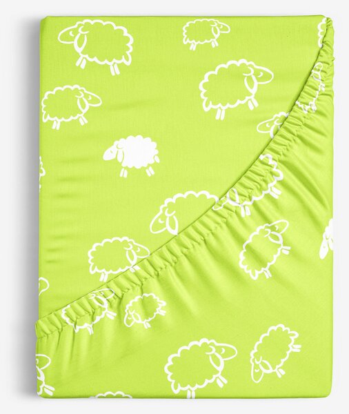 Goldea detská bavlnená napínacia plachta - biele ovečky na svetle zelenom 120 x 200 cm