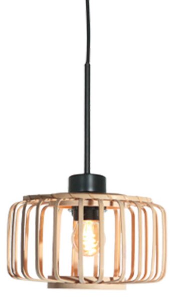 Závesné svietidlo Sparkled Light, čierna/prírodný bambus, Ø 20 cm, Svetlé drevo, Obývacia izba / jedáleň, Bambus, Závesné svietidlo