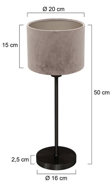 Stolová lampa Noor čierna/strieborný velúr, výška 50 cm, E27, Čierna, Obývacia izba / jedáleň, kov, Stojacie svietidlo