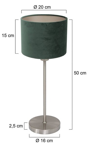 Mexlite Stolová lampa Noor, oceľ/zelený velúr, výška 50 cm, E27, Hliník / sivá / zinok, Obývacia izba / jedáleň, kov, Stojacie svietidlo