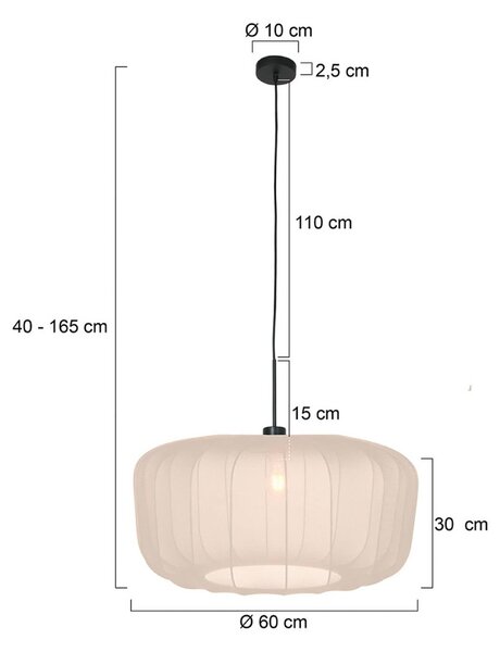 Závesné svietidlo Sparkled Light, krémový nylon, Ø 60 cm, E27, Krémová / jantárovo žltá, Obývacia izba / jedáleň, Textil / látka / hodváb, Moderný, Závesné svietidlo