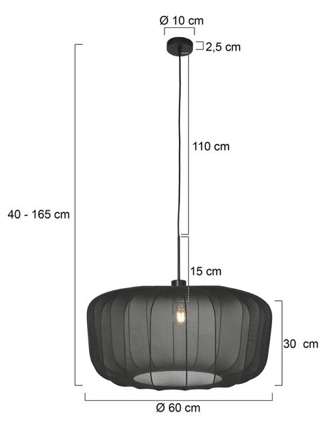 Závesné svietidlo Sparkled Light, čierny nylon, Ø 60 cm, E27, Čierna, Obývacia izba / jedáleň, Textil / látka / hodváb, Moderný, Závesné svietidlo