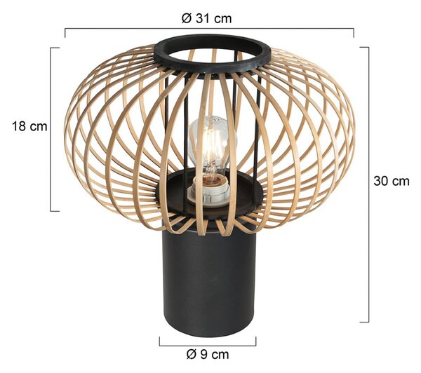 Anne Light Stolová lampa Bloeba, čierna, bambusové tyče, Ø 31 cm, Čierna, Obývacia izba / jedáleň, kov, Stojacie svietidlo