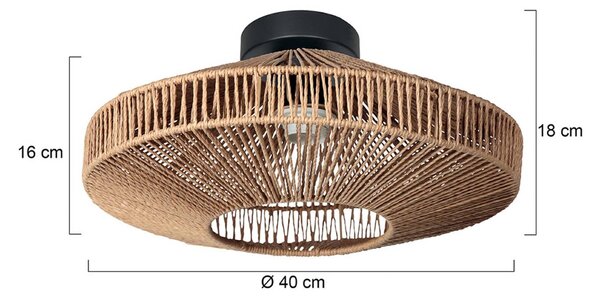 Anne Light Stropné svietidlo Bloeba, čierne, s hnedým lanovým obložením, Ø 40 cm, Čierna, Obývacia izba / jedáleň, kov