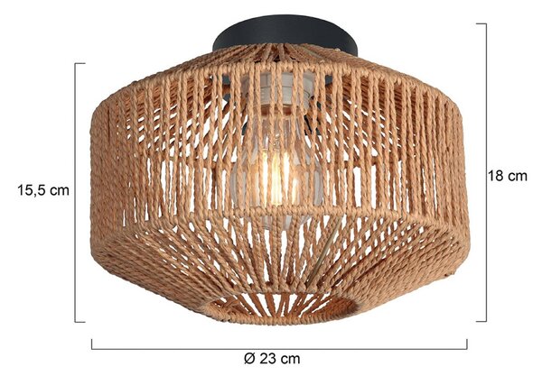Anne Light Stropné svietidlo Bloeba, čierne, s hnedým lanovým obložením, Ø 23 cm, Čierna, Obývacia izba / jedáleň, kov