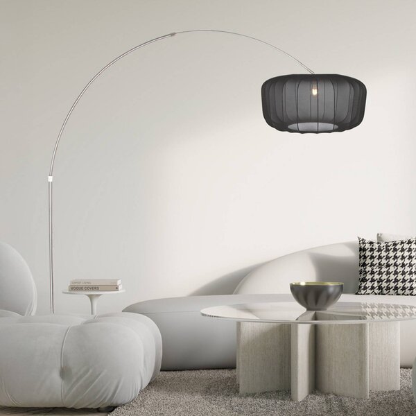 Steinhauer Stojacia lampa Sparkled Light s oblúkovým telom, oceľ/čierny nylon, 240 cm, Hliník / sivá / zinok, Obývacia izba / jedáleň, kov, Moderný, Oblúková stojaca lampa