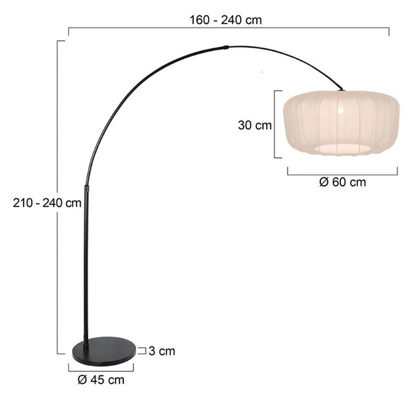 Steinhauer Stojacia lampa Sparkled Light s oblúkovým telom, čierna/krémový nylon, 240 cm, Čierna, Obývacia izba / jedáleň, kov, Moderný, Oblúková stojaca lampa