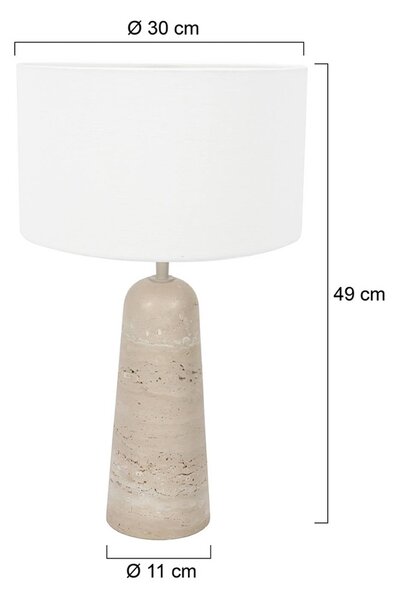 Stolová lampa Travino, výška 49 cm, travertín, ľan, E27, Krémová / jantárovo žltá, Obývacia izba / jedáleň, Kameň, Stojacie svietidlo