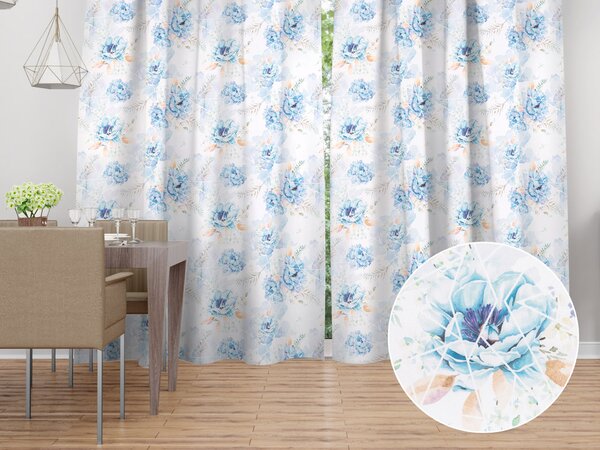 Biante Dekoračný záves TF-087 Modré kvety na geometrickom bielom 140x140 cm