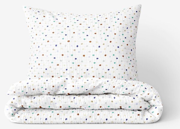Goldea krepové posteľné obliečky - farebné bodky na bielom 140 x 220 a 70 x 90 cm