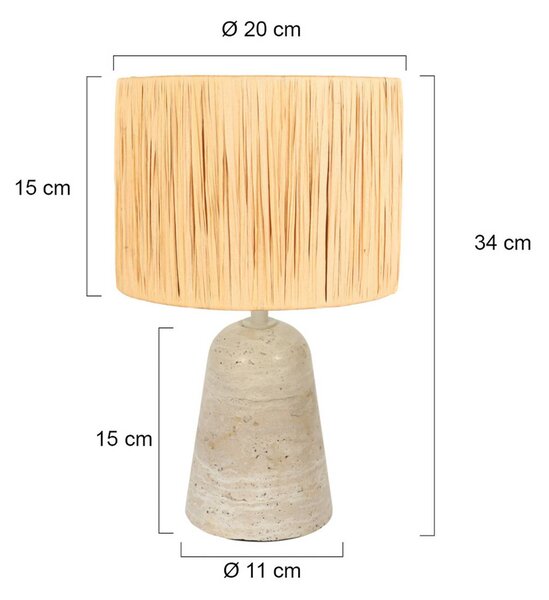 Stolová lampa Travino, výška 34 cm, travertín, morská tráva, E27, Krémová / jantárovo žltá, Obývacia izba / jedáleň, Kameň, Stojacie svietidlo