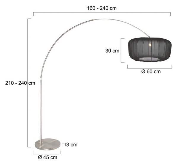 Steinhauer Stojacia lampa Sparkled Light s oblúkovým telom, oceľ/čierny nylon, 240 cm, Hliník / sivá / zinok, Obývacia izba / jedáleň, kov, Moderný, Oblúková stojaca lampa